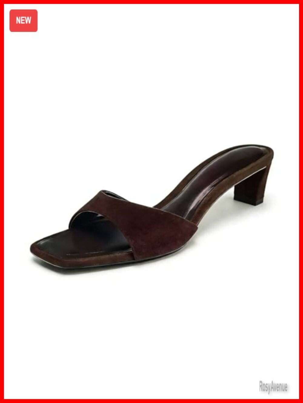 Women's Faux Suede Block Heel Square Toe Slip-On Mule Dress Sandals